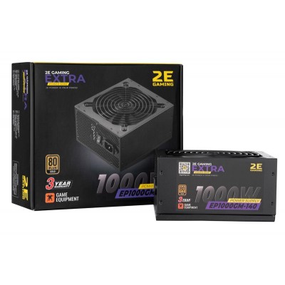 Блок питания 2E GAMING EXTRA POWER (1000W), >90%, 80+ Gold, 140mm, 1xMB 24pin(20+4), 2xCPU 8pin(4+4), 4xMolex, 6xSATA, 8xPCIe 8pin(6+2), Fully Modular 2E-EP1000GM-140 Блок питания 2E GAMING EXTRA POWER (1000W), >90%, 80+ Gold, 140mm, 1xMB 24pin(20+4), 2xCPU 8pin(4+4), 4xMolex, 6xSATA, 8xPCIe 8pin(6+2), Fully Modular 2E-EP1000GM-140