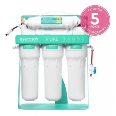 Фильтр обратного осмоса Ecosoft P'URE AquaCalcium Mint с насосом на станине, мембрана 75gpd DuPont, картридж AquaCalcium обогащает минералами, дренаж 1:1 MO675PSMACECO