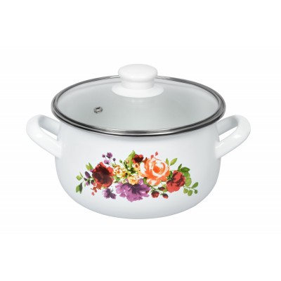 Кастрюля Ardesto AR0125 Magic Flowers, стеклянная крышка, 2.5 л, белая