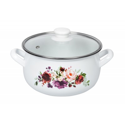 Кастрюля Ardesto AR0135 Magic Flowers, стеклянная крышка, 3.5 л, белая