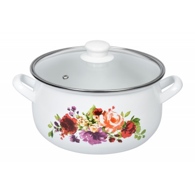 Кастрюля Ardesto AR0145 Magic Flowers, стеклянная крышка, 4.5 л, белая