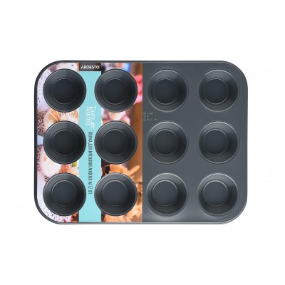 Форма для выпечки маффинов Ardesto Tasty baking на 12 шт. 35*26,5*3 см, серый,голубой, угл. Сталь AR2305T Форма для выпечки маффинов Ardesto Tasty baking на 12 шт. 35*26,5*3 см, серый,голубой, угл. Сталь AR2305T