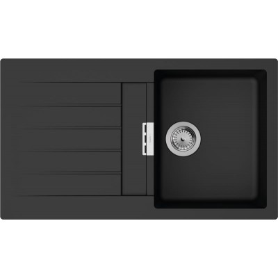Мойка кухонная Hansgrohe S52, гранит, прямоуг., с крылом, 840х480х190мм, чаша- 2, накладная, S520-F345, черный графит 43356170 Мойка кухонная Hansgrohe S52, гранит, прямоуг., с крылом, 840х480х190мм, чаша- 2, накладная, S520-F345, черный графит 43356170