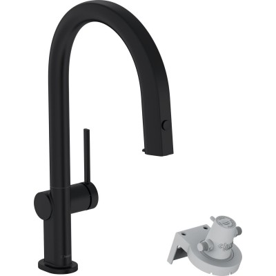 Смеситель для кухни Hansgrohe Aqittura M91, дл.излива - 240мм, вытяжной, 1 рычаг, FilterSystem 210, черный матовый 76803670 Смеситель для кухни Hansgrohe Aqittura M91, дл.излива - 240мм, вытяжной, 1 рычаг, FilterSystem 210, черный матовый 76803670