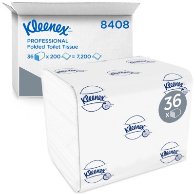 Складений туалетний папір Kimberly-Clark код 8408 Kleenex® двошаровий в упаковці Bulk, 36 пачок x 200 аркушів (всього 7200 шт.)