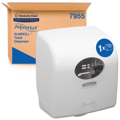 Диспенсер рулонних рушників для рук Kimberly-Clark Aquarius™ Slimroll™ код 7955 білого кольору Диспенсер рулонних рушників для рук Kimberly-Clark Aquarius™ Slimroll™ код 7955 білого кольору
