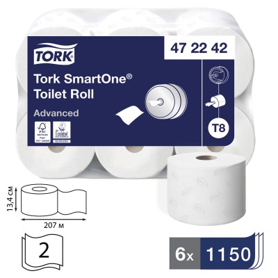 Туалетная бумага Tork 472242 SmartOne в рулонах (T8), 2 слоя Туалетная бумага Tork 472242 SmartOne в рулонах (T8), 2 слоя
