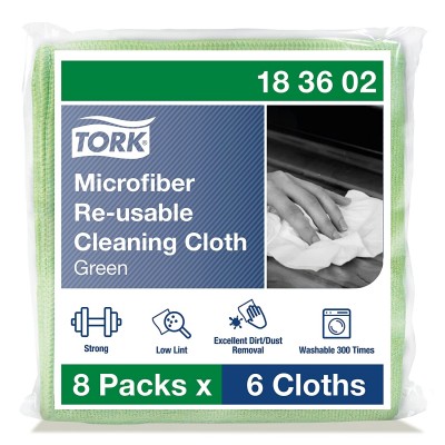 Багаторазова серветка з мікрофібри Tork 183602 упаковка/6 серветок, 30,5 см × 30,5 см, колір зелений
