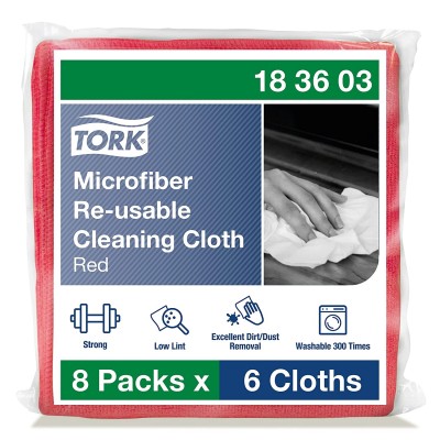 Багаторазова серветка з мікрофібри Tork 183603 упаковка/6 серветок, 30,5 см × 30,5 см, колір червоний